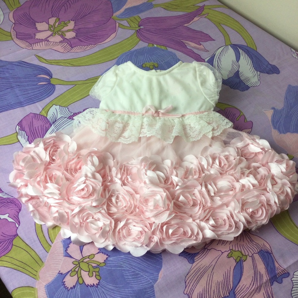 Like New Nannette Lace With Roses Pink/Ivory formal Baby Dress